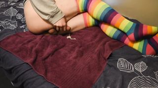 Femboy Crossdresser Jizzing in a Pair of Hip Highs