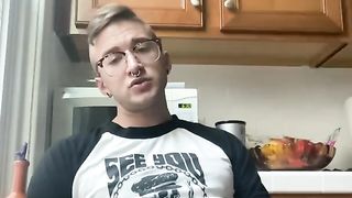 Unshaved Pussyboy Plays with Moist Labia through Latex Stretch Pants