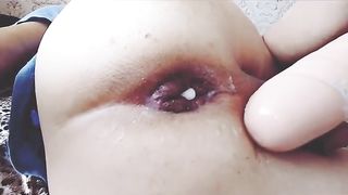 Hefty faux-cock in my jiggly backside