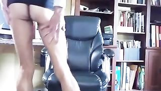 Cross dresser assistant in a micro micro-skirt par two.