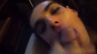 Luxurious sissy CD fellates to a steaming facial cumshot