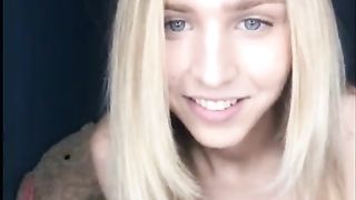 Super-Sexy Light-Haired Transgender Princess in Couch