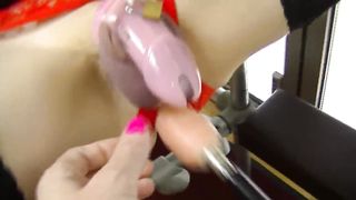 Sissy Lucy in V-Card gets screwed by smashing machine