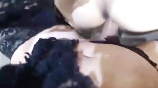 Steamy she-creature fuckin' her gf and ejaculates on her giant mammories