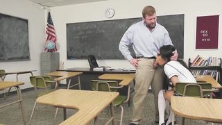 Diligent t-girl college girl Milli Quinzel with her stong lecturer Colby Jansen