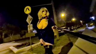 Doofy sissy superslut showcasing by engaged road (gets seen)