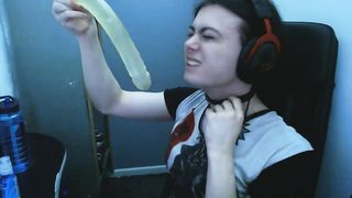 Deep Throating a 12 Inch Faux-Cock with choker