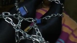 Self restrain bondage in  chains x