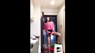 Chinese T-Model milking her cock demonstrating it to a girl, and jizz