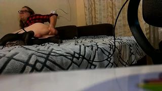 ultra-cute femboy in glasses solo assfuck on web cam