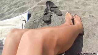 NAKED STOCKINGS ON PUBLIC BEACH