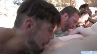 four she-creatures barebacked in pool soiree hump