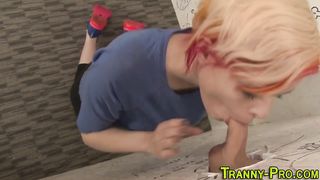 Huge-Chested tgirl ravages cootchie and splashes her blast