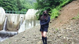 Super-Cute Transgender Spunks Lewdly as she Unsheathes herself at a Dam Deep in the Mountains.