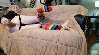 Trans Female Pulverizes BIG BLACK COCK Fuck Stick and Jizzes All Over Herself