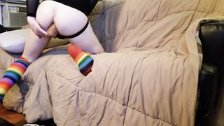 Trans Female Pulverizes BIG BLACK COCK Fuck Stick and Jizzes All Over Herself