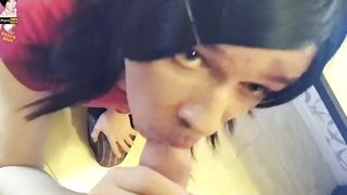 Nice sissy femboy oral and jizz guzzle in v-card