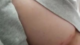 Femboy in rainbow thighhighs and v-card box uses six inch fake penis in the culo