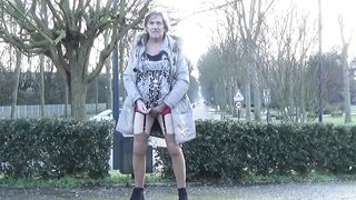 transgender travesti sounding faux-cock  outdoor road 4a
