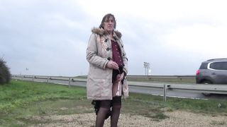 transgender travesti sounding fake penis  outdoor road 7a