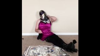 crossdresser plays with scarves