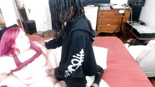 Ebony She-Creature Finishes Off on PLUMPER Ladyboy Bumpers