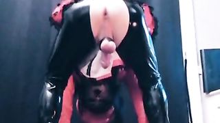 Vinyl ladyboy cockslut
