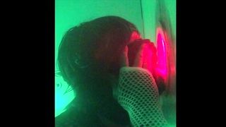 Sissy Lisa Rhea servicing 2 gloryhole meatpipes and  take jism