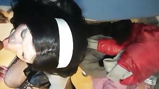 Tearing Up bi-racial tgirl while she blows a load