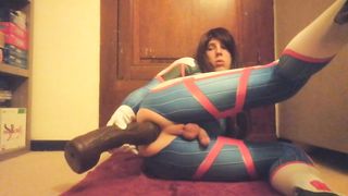 D.va shoots a load from giant ebony fake penis