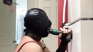 Wild sissy deepthroats faux-cock