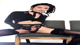 Beautiful crossdresser spunks a plenty of two