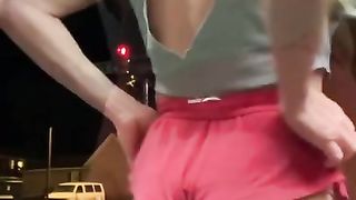 TRAMPY BRIEF CUT-OFFS in PUBLIC, SISSY LADYBOY EXHIBITIONIST