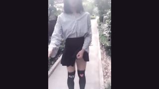 Exhibicionist Chinese Shemale selfie stick vids showing it