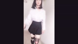 Transgender from Asia enjoy to have fun with her bone in Public