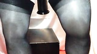 Flash Sissy dark-hued opens up and ravages gigantic fucktoys rump wanking co