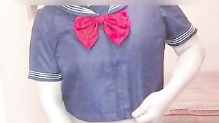 Japanes Crossdresser Uniform masturbation No.two