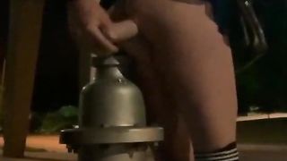 Railing AMPLE Fuck Stick on a FIRE HYDRANT Next to Engaged four Lane road