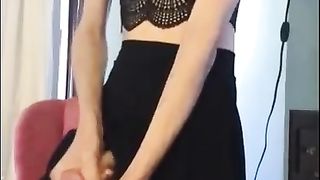 Super-Cute transsexual Thick Wood gives herself a Giant Facial Cumshot