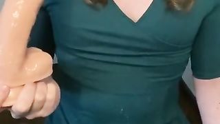 Dirty sissy ani vomits on 8 inch faux-cock