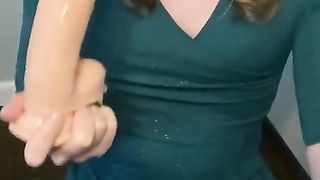 Dirty sissy ani vomits on 8 inch faux-cock