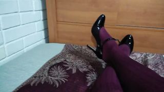 Kimono, milky sundress and mary janes high-heeled shoes.