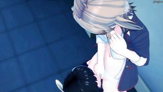 Futa Miku screws Hibiki on a table, jizzes in her cooter.