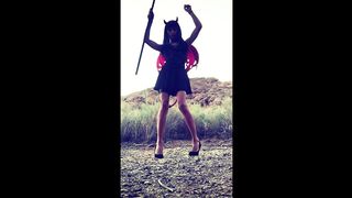 Blessed Halloween. Demon Trans Taunts and JO till she Pops near a Trail.