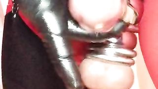 Crimson and ebony sissy loves a lovely hand-job total of jizm