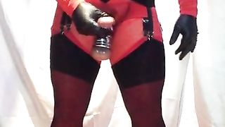 Crimson and ebony sissy loves a lovely hand-job total of jizm