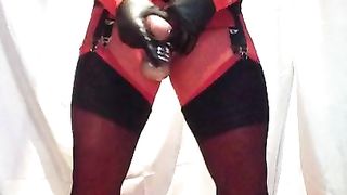 Crimson and ebony sissy loves a lovely hand-job total of jizm