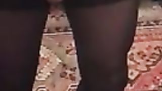 Ebony groin less stockings and mini micro-skirt