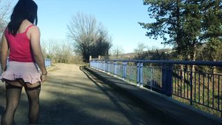 Sissy showcases on highway bridge