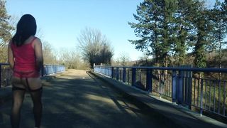 Sissy showcases on highway bridge